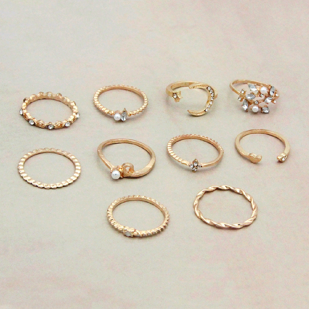 Love Pearl Leaf 10-Piece Ring