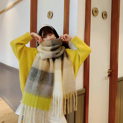 Fashion Striped Mohair Plaid Scarf For Women