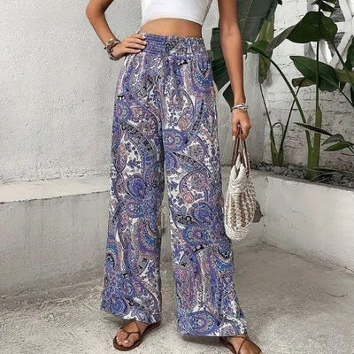 Bohemian Paisley Printed Wide-leg Pants